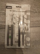Rolson Stainless Steel Tweezers Set – 4 Pieces (from 6pc set) – Hobby, Craft, El