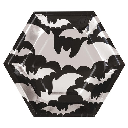 Bats party plates black silver - plates,