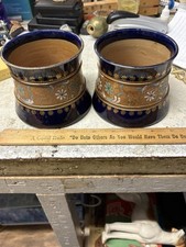 PAIR OF ANTIQUE ROYAL DOULTON POT VASES VGC