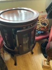 CIRCULAR WOODEN GLAZED DRINKS CABINET with DETACHABLE TRAY- Most unusual design.
