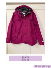 Size 16 Joules Coast Coat VGC Purple Pink Waterproof Hooded Cotton