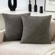 MIULEE Cushion Covers Diagonal Striped Corduroy Throw Pillows 40x40cm Grey x 2pc