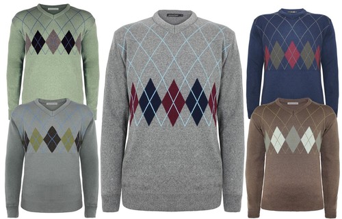 New men knitted neck argyle - knitted,