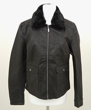 Cuesta Blanca Women's Jacket Black Faux Leather Zipped Faux Fur Collar New F1