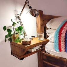 Floating Bedside Table, Wall Mounted Rustic Nightstand, Wooden Bedroom Furniture