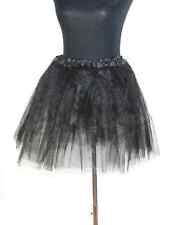 Womens Black Party Dance Long Halloween  Swan Lake Fancy Dress 3 Layer Tutu