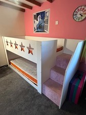 Low Sleeper Bunk Bed, white with carpeted stairs. 