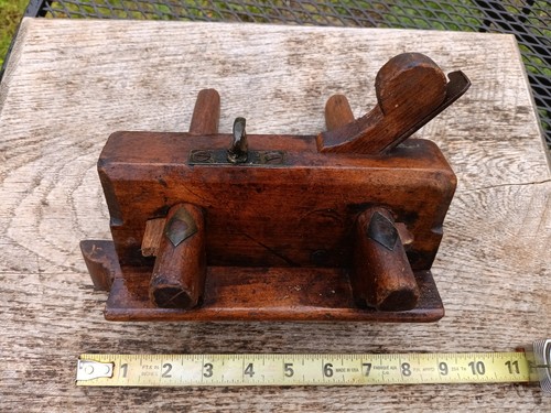 Antique wood and brass plough - wood,