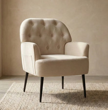 Beige Linen Tufted Armchair