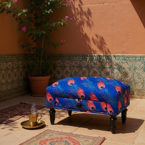Floral fabric tapestry ottoman - floral,