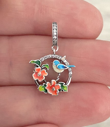 Bird flowers charm 925 - bird,