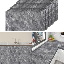 Warmiehomy 10Pcs 60x30cm Self Adhesive Marble Wall Tile Stickers Grey Vinyl