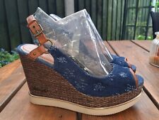 Wrangler blue denim high wedge espadrille sandals platform shoes size 6 / 39