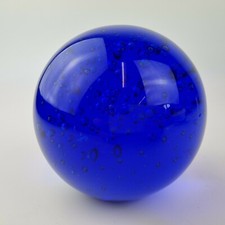 Vintage Blue Glass Dump Paperweight With Air Bubbles 