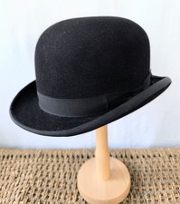 Dunn & Co Black Bowler Hat Calf Leather Band Vintage UK Made 57cm *IMMACULATE*