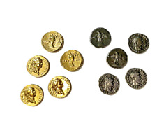Set Of 10 Roman Reproduction Silver And Gold Coloured Metal Coins A1 Quality