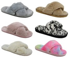 Open Toe Slippers Fluffy Faux