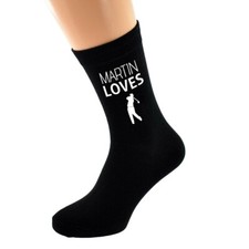 PERSONALISED NAME Loves Golf Golfer Image printed Mens Black Cotton Socks