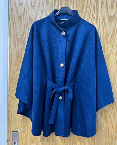 Womens blue belted cape - cape, coat