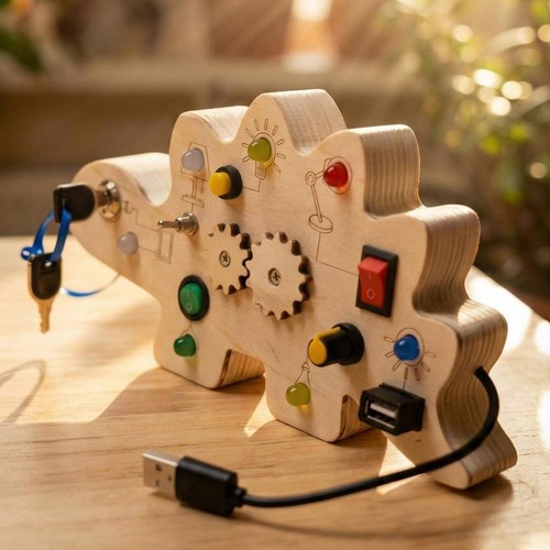Montessori busy board - busy, dinosaur