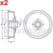 2X Brake Drum DELPHI Fits VW