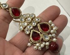 Elegant Traditional Matha Patti Tikka with Red and Pearl Details