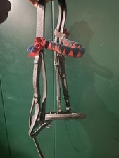 Used Shetland Bridle With Red/blue Browband Black Leather