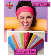 9cm Wide Plain Stretchy Fabric Headband Kylie Band Unisex Bandeau Hairbands UK