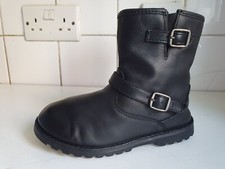 UGG AUSTRALIA HARWELL UK 11 EU 29 GIRLS BOYS KIDS BLACK LEATHER  ANKLE BOOTS