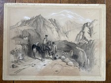 Victorian Charcoal Drawing, Ascending the Great St Bernard