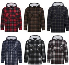 MENS PADDED SHIRT FUR LINED LUMBERJACK FLANNEL WORK FLEECE JACKET WARM TOP HOODI