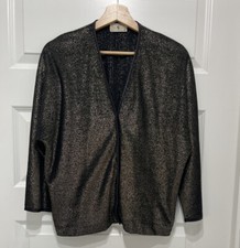 Vintage Knitted Courtelle Lurex Cardigan Jumper XL Black Gold Made In England