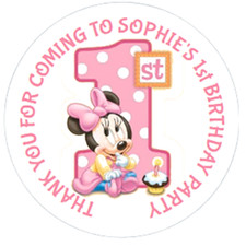 48 Personalised Minnie Mouse Stickers 1st Birthday party bag stickers 40mm