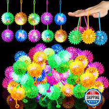 Sotiff 100pk LED Spiky Bouncy Balls, Flashing Squeaky Puffer Sensory Toys Party 
