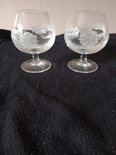 Pair etched crystal brandy - pair, of
