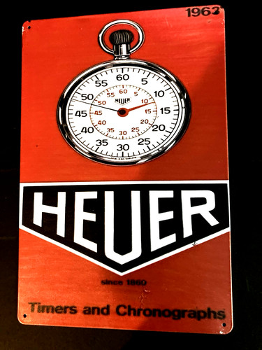 Heuer stopwatch metal sign - stopwatch,