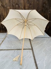 Antique Early 20th Century Silk Ladies Parasol with Glass Handle and tassels 