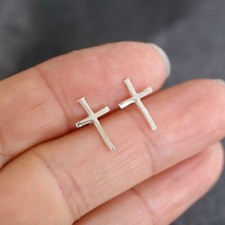 925 Sterling Silver Cross Crucifix Stud Earrings Plain Pure Silver Jewellery