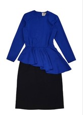 Simon Ellis 80s Vintage Blue & Black Peplum Evening Dress Women's Size 10