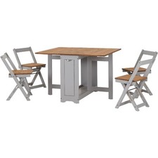 Santos Folding Drop Leaf Butterfly Dining Table Set 4 Chairs Grey & Pine