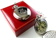 Merchant Navy Silver Plated Pocket Watch in Quality Gift Case Crested With Chain