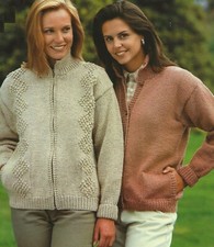  Ladies Jacket with Zip & button options Knitting Pattern Aran Pocket 30-44"1216