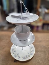 - Vintage Upcycled Tea cup Feeder for Birds present. h31