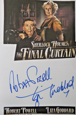 ROBERT POWELL AND LISA GODDARD AUTOGRAPHED 8 X 6 ALBUM PAGE.