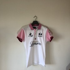 La Martina Lanson Polo Shirts - White with Pink Trim - Multiple Sizes