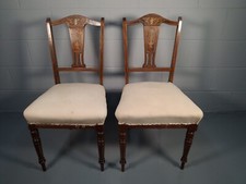 Pair Edwardian Bedroom Chairs Carved Splat Inlaid Upholstering Needs Finishing