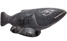 SEMEONIE KILLIKTEE (INUIT CANADA) VINT HND CRVD ARGILLITE STONE SALMON SCULPTURE