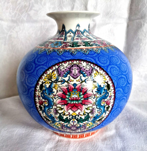 Blue famille rose style vase - style,