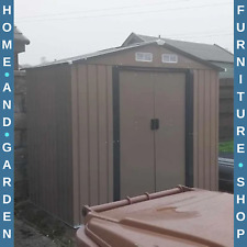 9 x 6FT Large Garden Metal Storage Shed with Sliding Doors Brown Patio Tool Shed