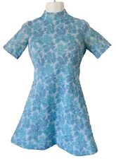 Vtg 60's Dress Gored Princess Seams Casual Mod Hippie Shift Sheath Blue Floral